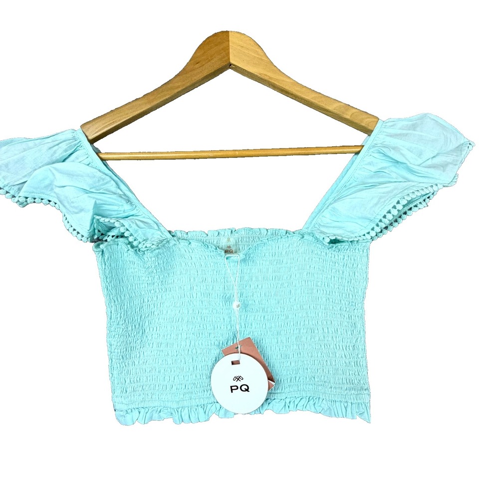 PilyQ Ari Eyelet Top Womens XS/S Pastel Blue Peasant Angelcore Coquette Fairy
